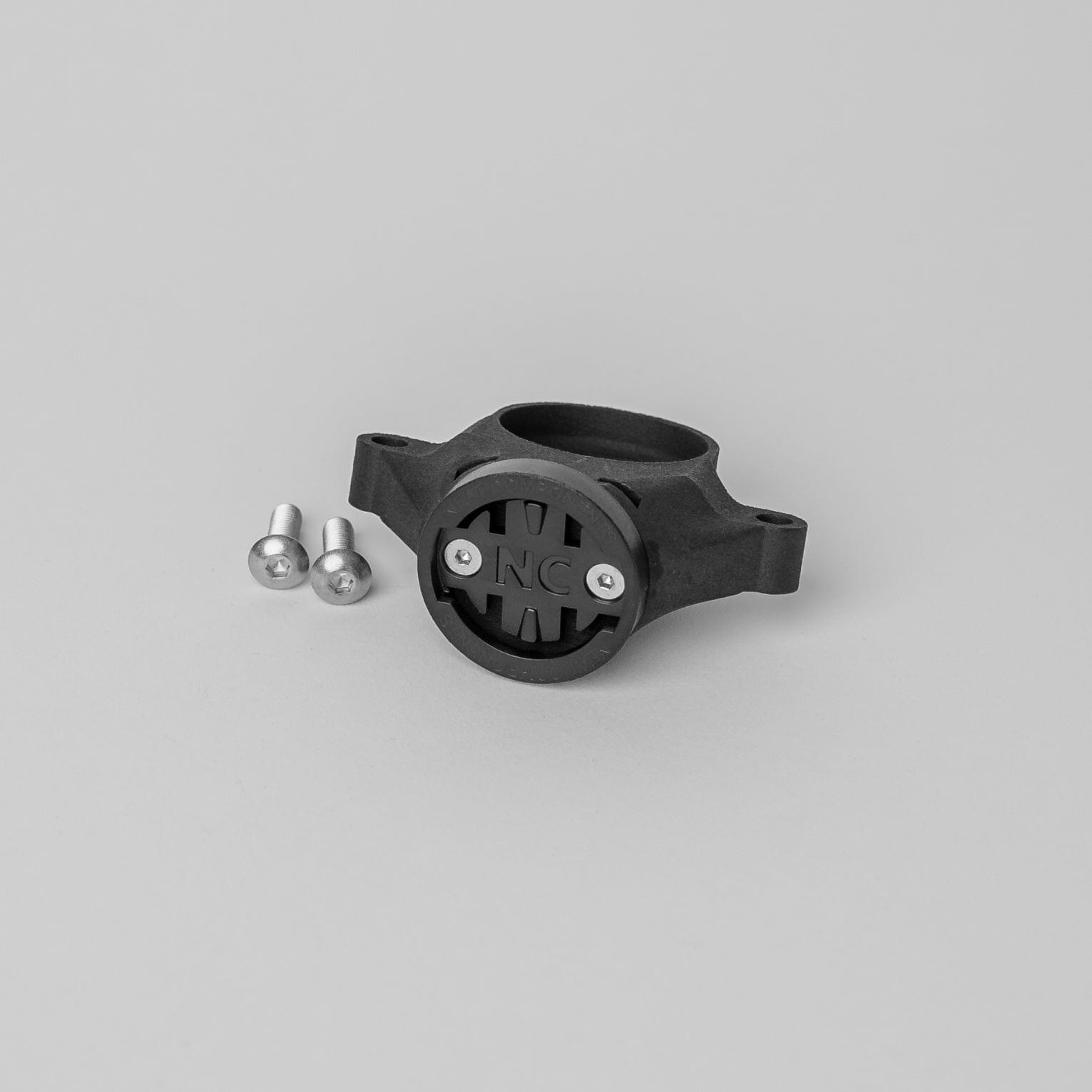 Black saddle mount for Specialized SWAT, Pinarello MOST and Selle Italia saddles with hidden AirTag holder and Garmin Varia fitting