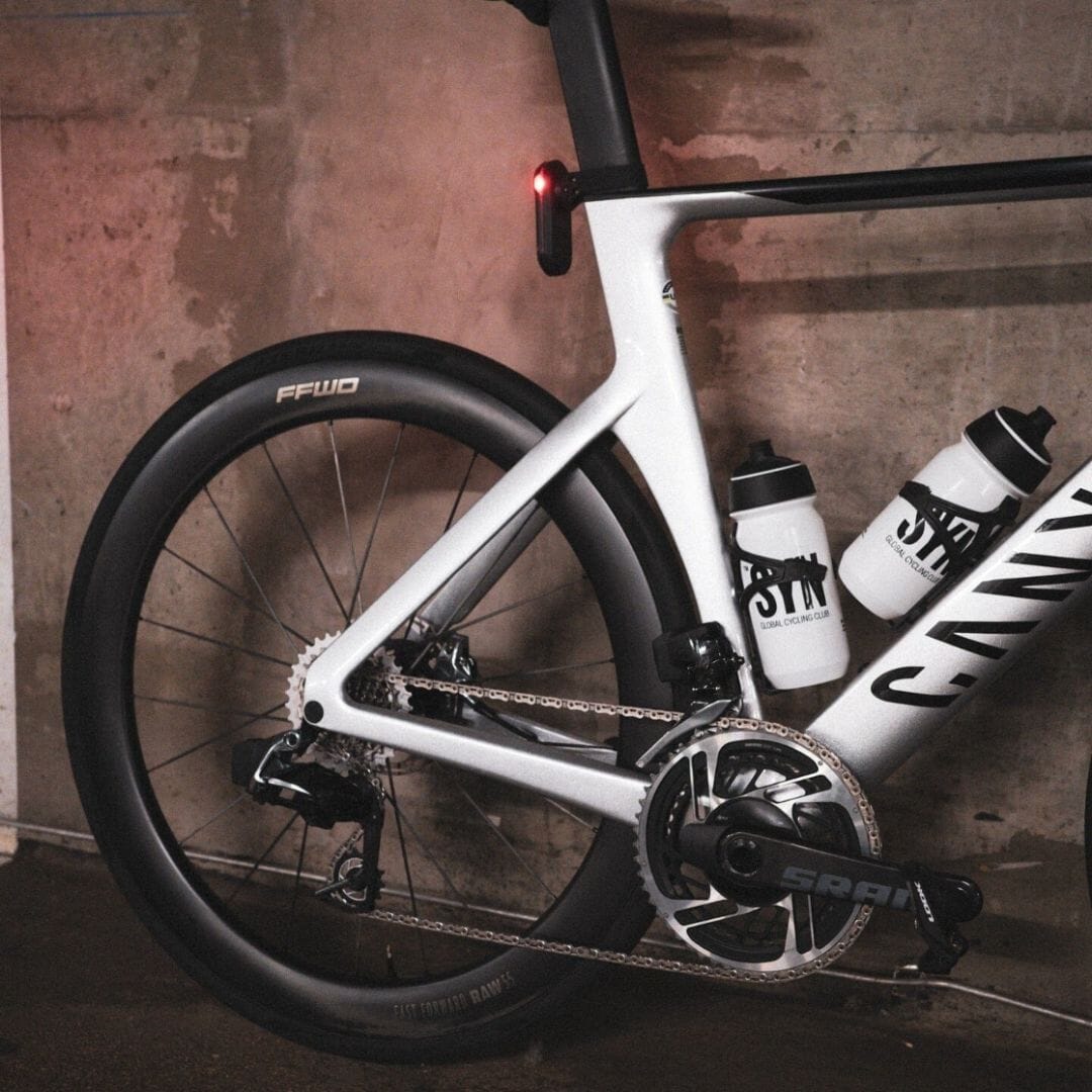 White Canyon Aeroad with Garmin Varia radar light mounted on aero seatpost