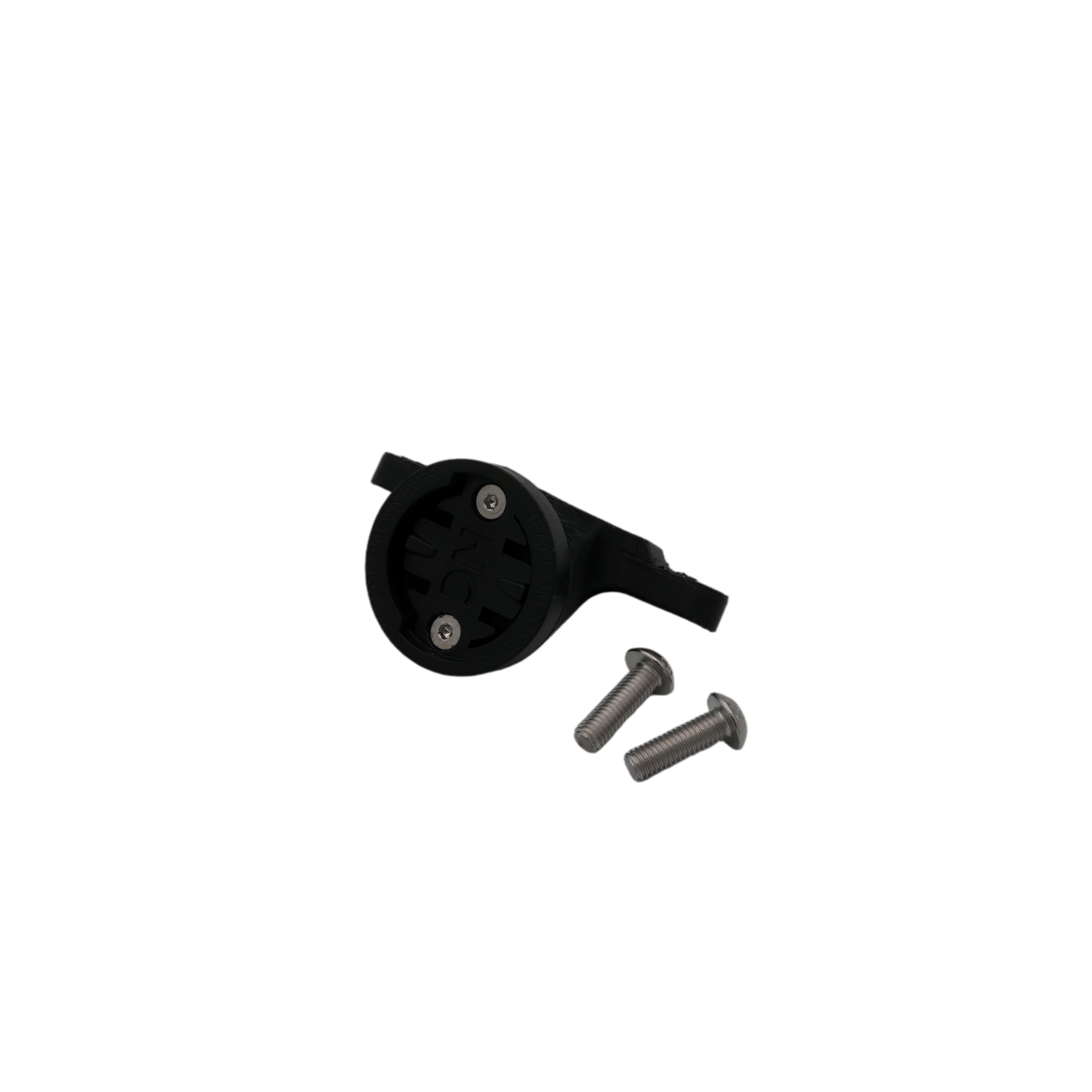 Black saddle mount for Selle San Marco saddles with Garmin quarter-turn fitting and mounting hardware